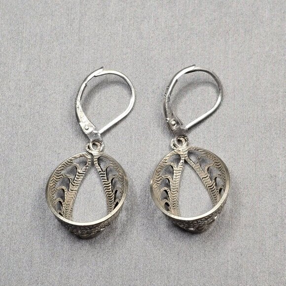 VTG Sterling Silver 925 Rounded Filigree Earrings 1.25" Leverback Closure 3.34g - Picture 5 of 9